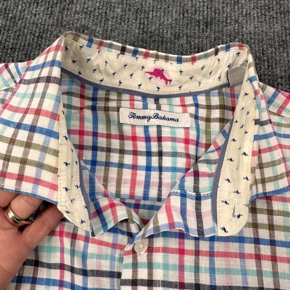 Tommy Bahama Button Down Shirt Mens Medium Linen Blend Plaid Multicolor Casual - Picture 5 of 8